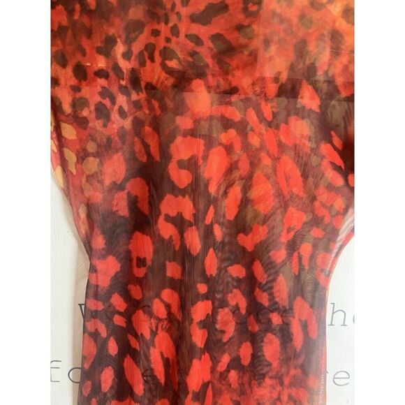 Pretty Little Thing Red Leopard Dress Sheer Long Sleeve Size 6 Halloween.   Ii - Picture 3 of 7